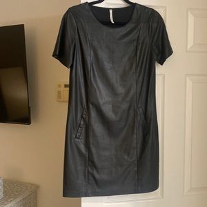Black leather dress with pockets